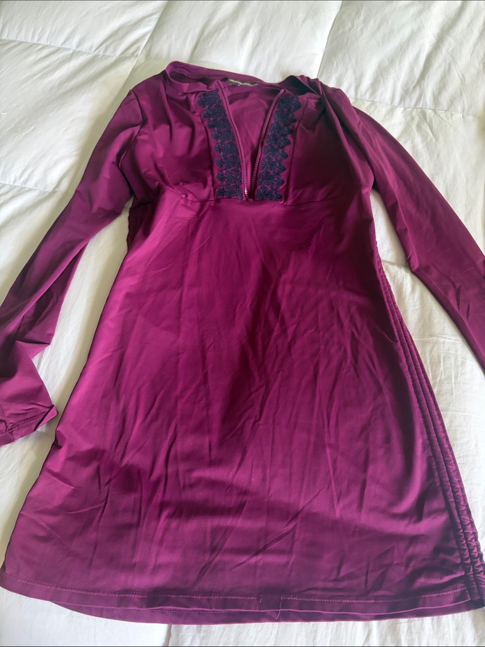Tommy Bahama Long Sleeve Swim Coverup in Deep Berry with Navy Trim